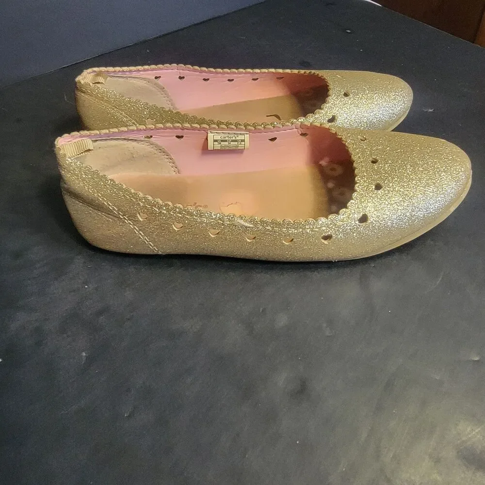 Carter's Girls Gold Glitter Ballet Flats Slip-On Synthetic Upper US 3M EU 34 lot